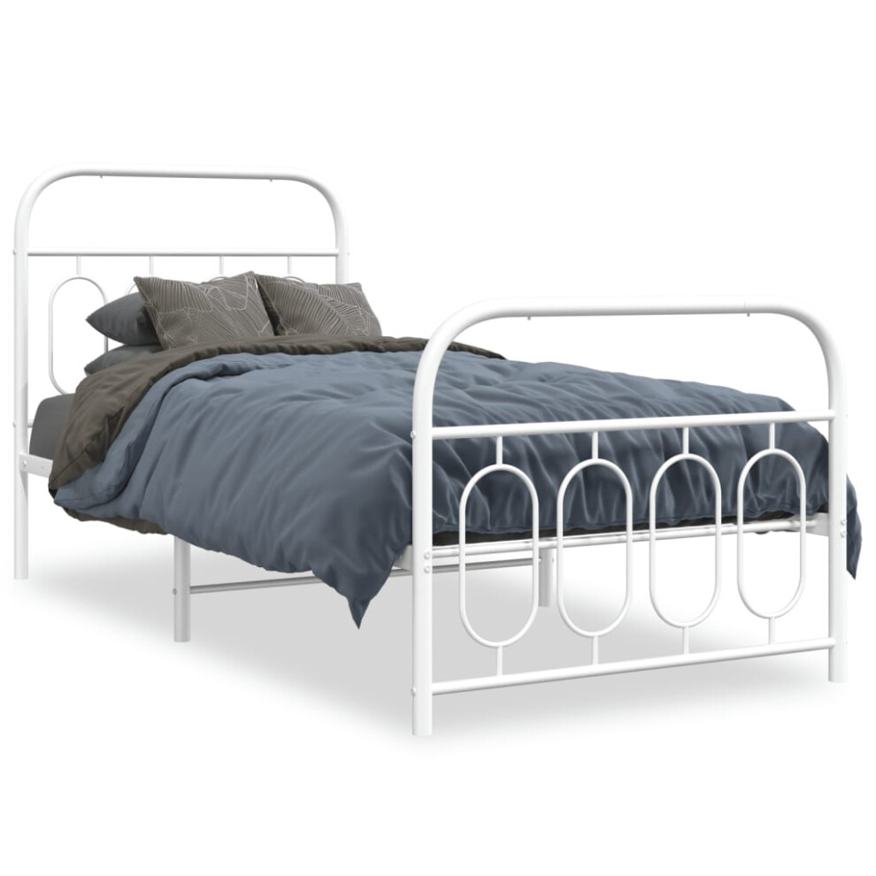 Vidaxl White (, 90 X 190 Cm/ With Headboard & Footboard) Metal Bed Frame With Headboard And Footboard Bed Base Black 120X200 Cm