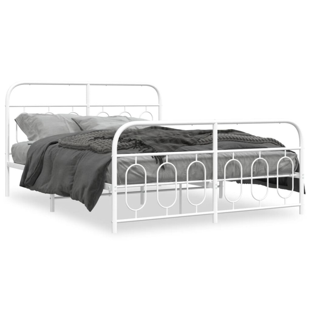 Vidaxl (White, 135 X 190 Cm/ With Headboard & Footboard) Metal Bed Frame With Headboard And Footboard Bed Base Black 120X200 Cm