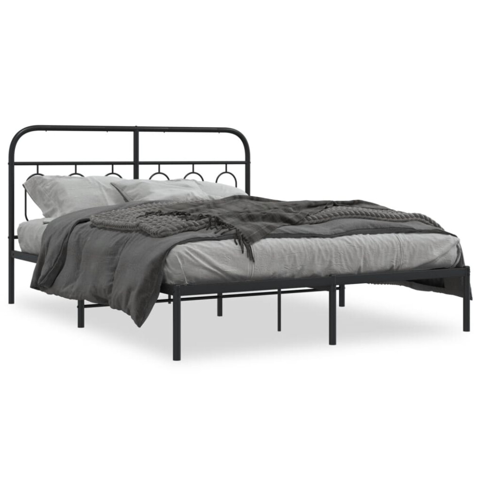 Vidaxl (Black, 140 X 190 Cm/ With Headboard) Metal Bed Frame With Headboard And Footboard Bed Base Black 120X200 Cm