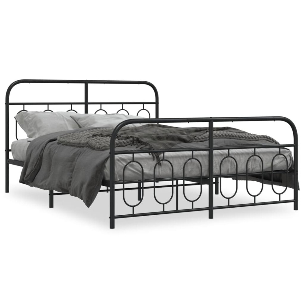 Vidaxl (Black, 135 X 190 Cm/ With Headboard & Footboard) Metal Bed Frame With Headboard And Footboard Bed Base Black 120X200 Cm