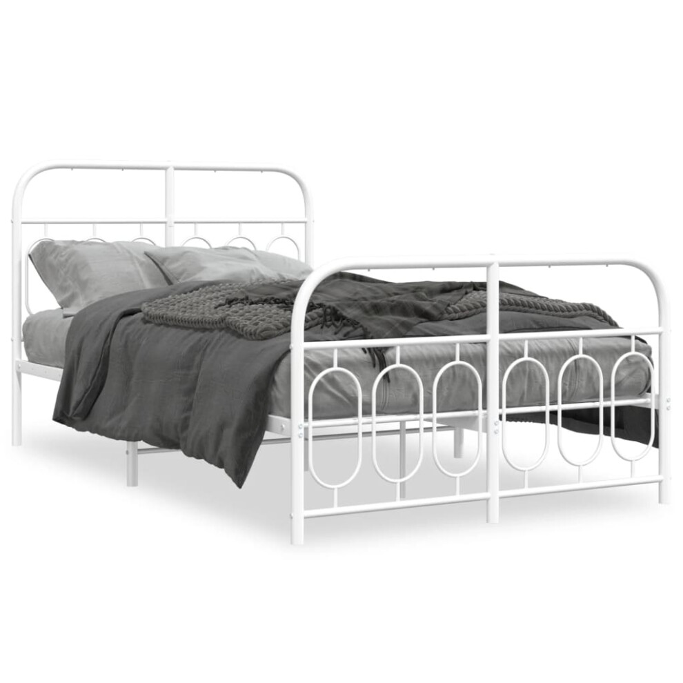 Vidaxl (White, 120 X 190 Cm/ With Headboard & Footboard) Metal Bed Frame With Headboard And Footboard Bed Base Black 120X200 Cm