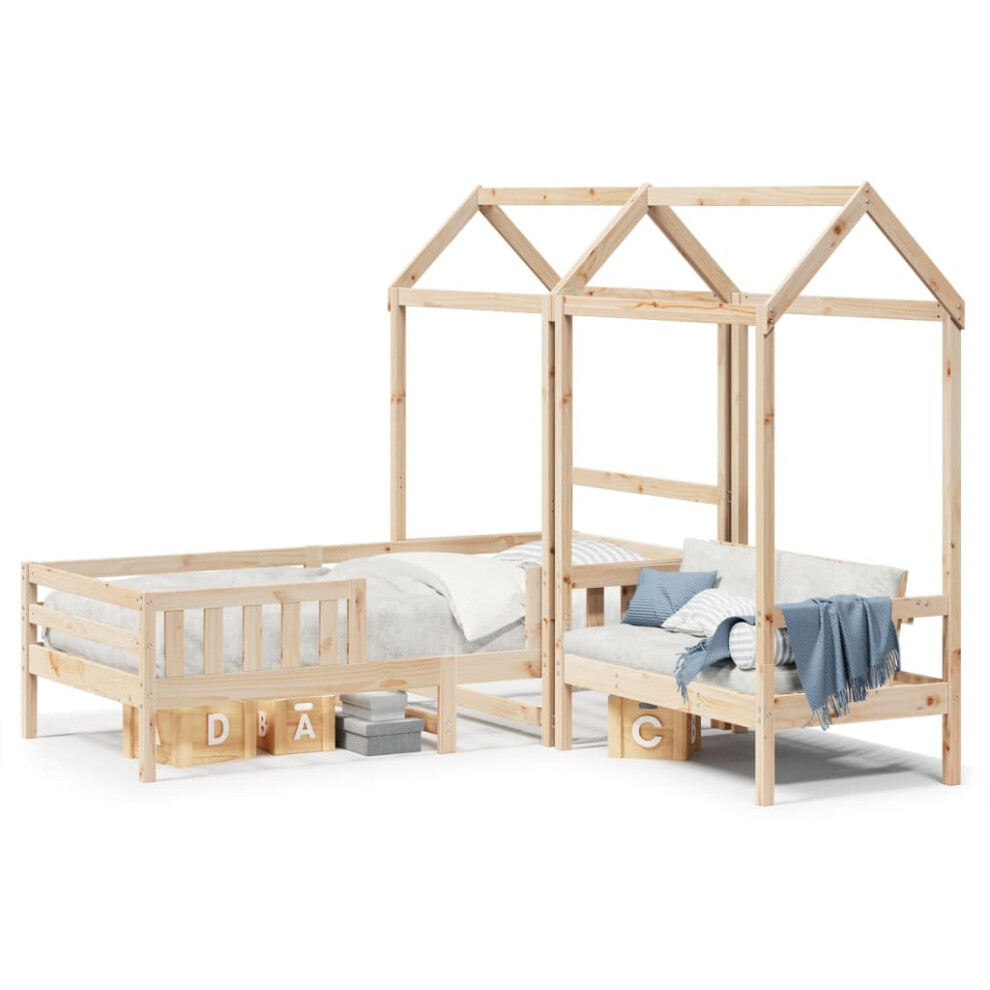 (natural, 90 X 200 cm) vidaXL Bed And Bench Set With Roof Kids Bed Frame Bed Base Solid Wood Pine