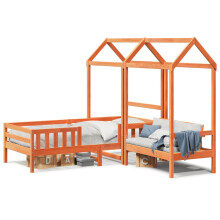 vidaXL Massivholzbett und Bank mit Dach Orange 80x200 cm Kiefernholz