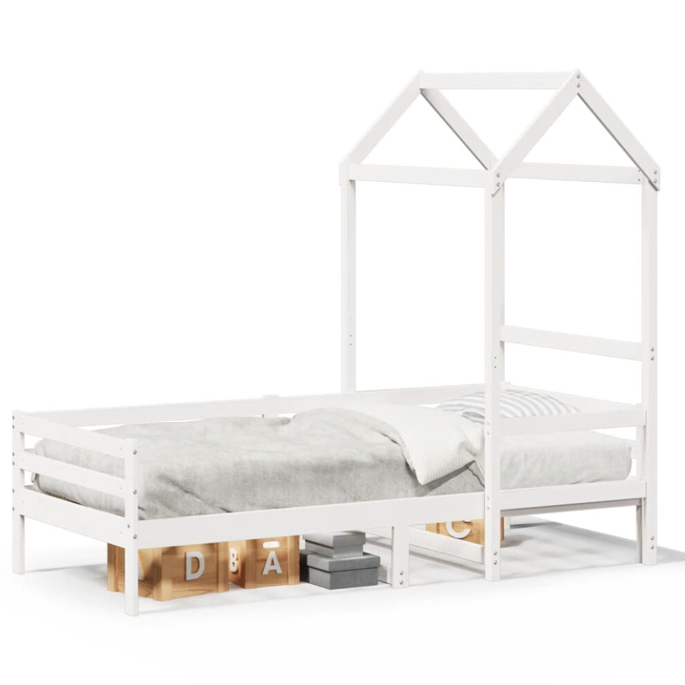 (white) vidaXL Day Bed with Roof Sofa Bed Daybed Guest Bed 90x200 cm Solid Wood Pine