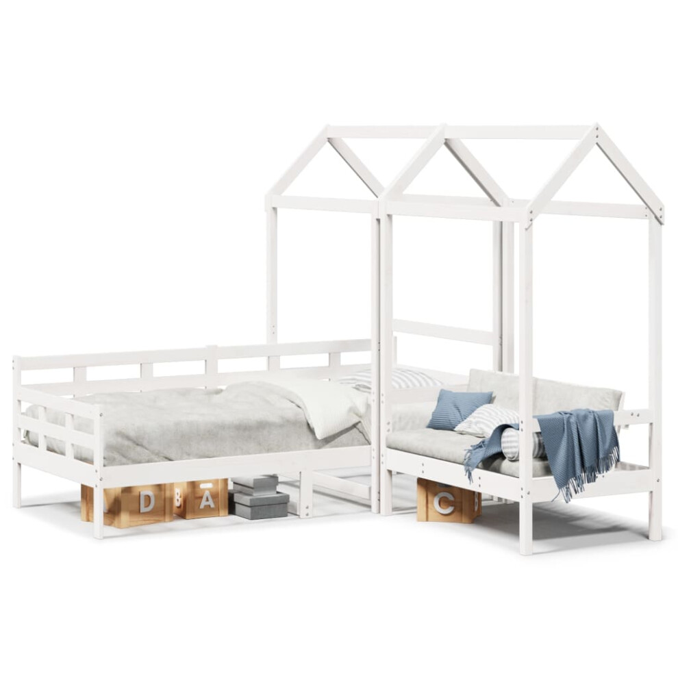 (white, 80 X 200 cm) vidaXL Day Bed And Bench Set With Roof Sofa Bed 80x200 Cm Solid Wood Pine