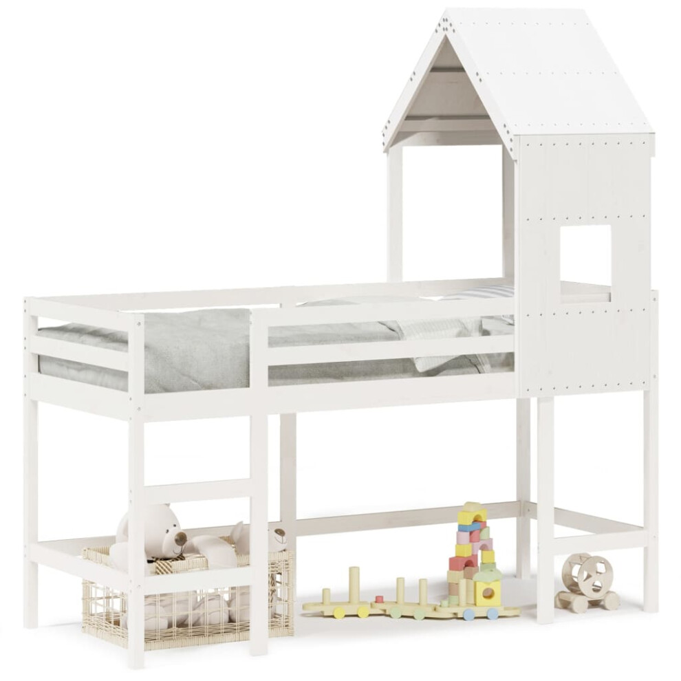 (white, 80 x 200 cm) vidaXL Loft Bed with Ladder and Roof Bunk Bed White 80x200 cm Solid Wood Pine