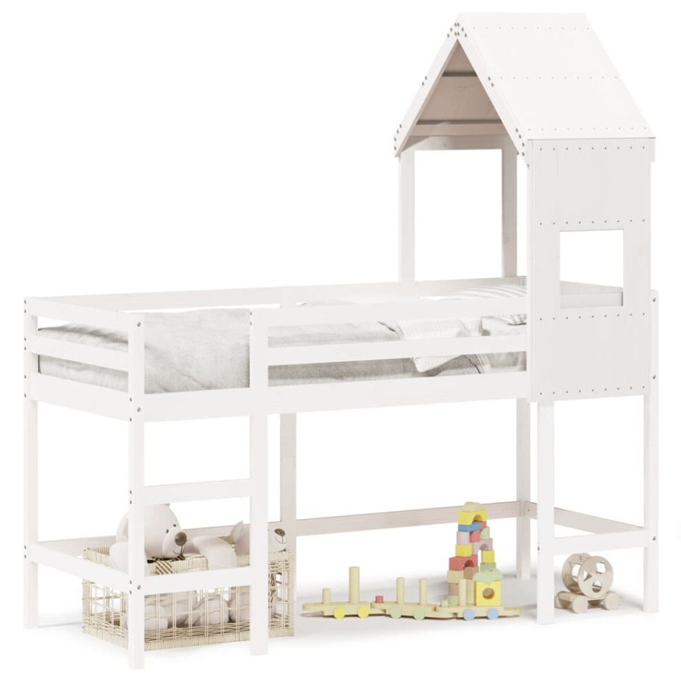 (white, 90 x 190 cm) vidaXL Loft Bed with Ladder and Roof Bunk Bed White 80x200 cm Solid Wood Pine