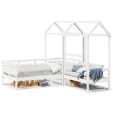 (white, 80 x 200 cm) vidaXL Day Bed and Bench Set with Roof Sofa Bed 90x200 cm Solid Wood Pine