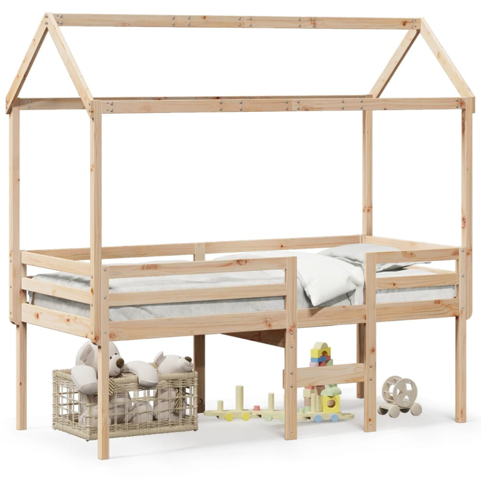 (natural, 90 x 200 cm) vidaXL High Sleeper Bed with Roof Loft Bed Frame 90x190 cm Solid Wood Pine