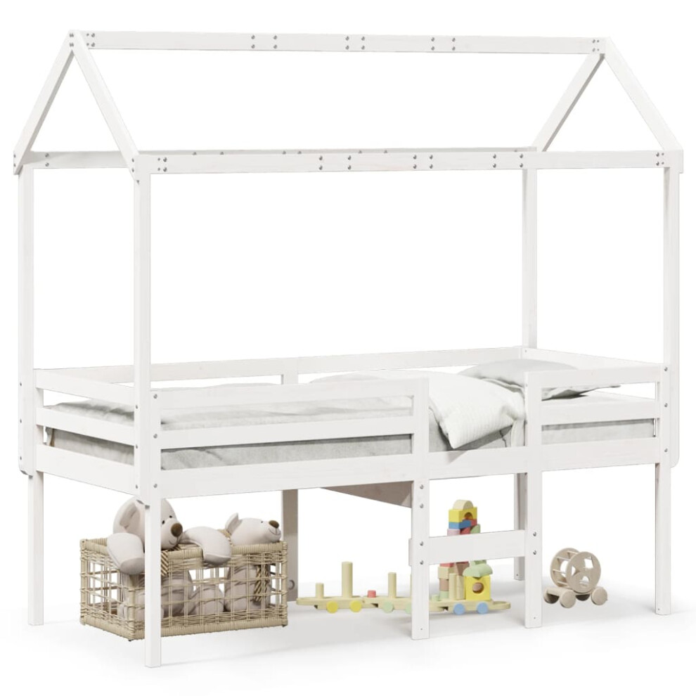 (white, 90 x 200 cm) vidaXL High Sleeper Bed with Roof Loft Bed Frame 90x190 cm Solid Wood Pine