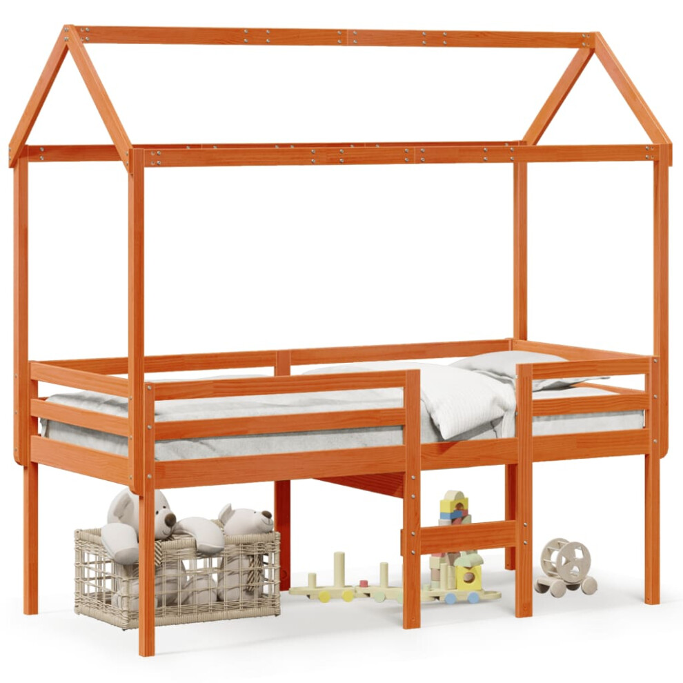 (wax brown, 90 x 190 cm) vidaXL High Sleeper Bed with Roof Loft Bed Frame 90x190 cm Solid Wood Pine