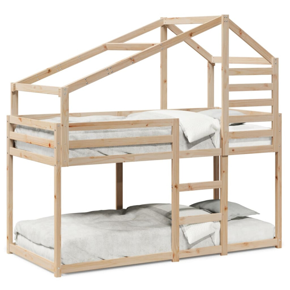 (natural, 90 x 200 cm) vidaXL Bunk Bed with Roof Bed Frame Kids Twin Sleeper 90x190cm Solid Wood Pine