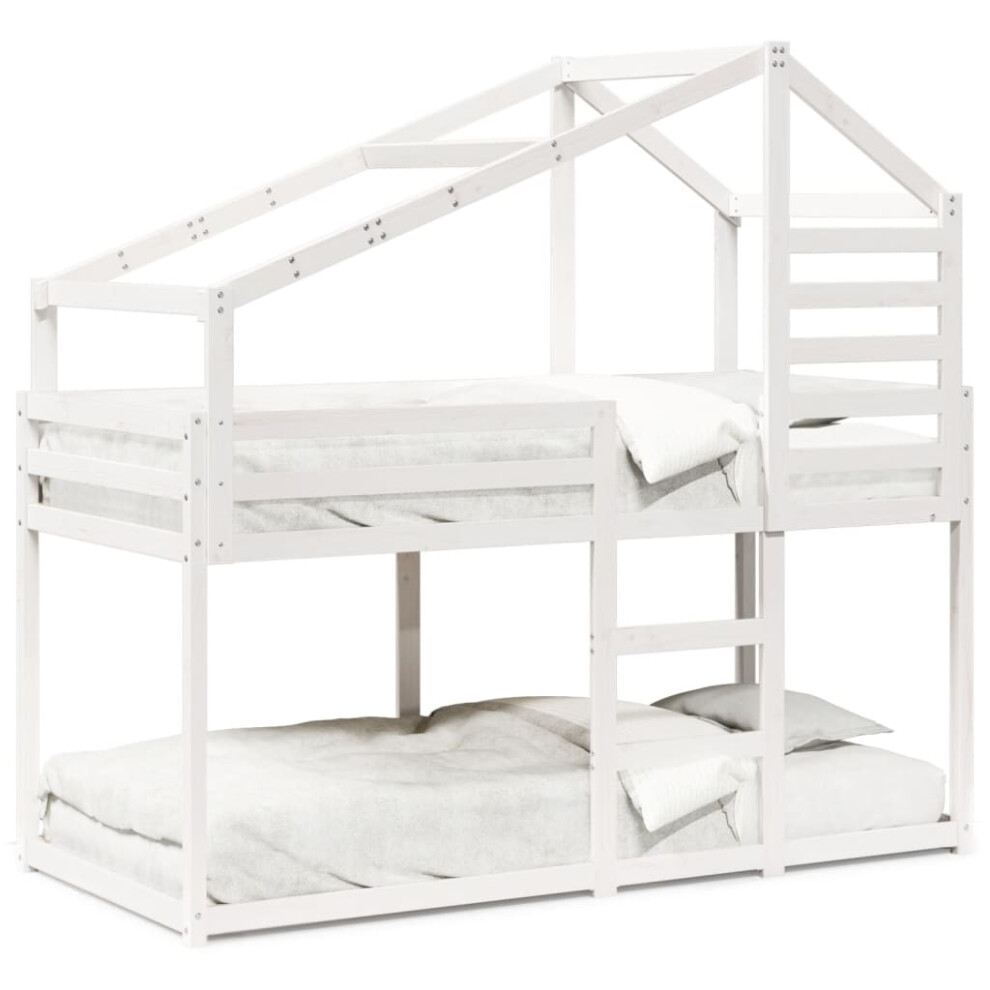 New Vidaxl (, 90 X 200 Cm) Bunk Bed With Roof Bed Frame Kids Twin Sleeper 90X190cm Solid Wood Pine White 3281971