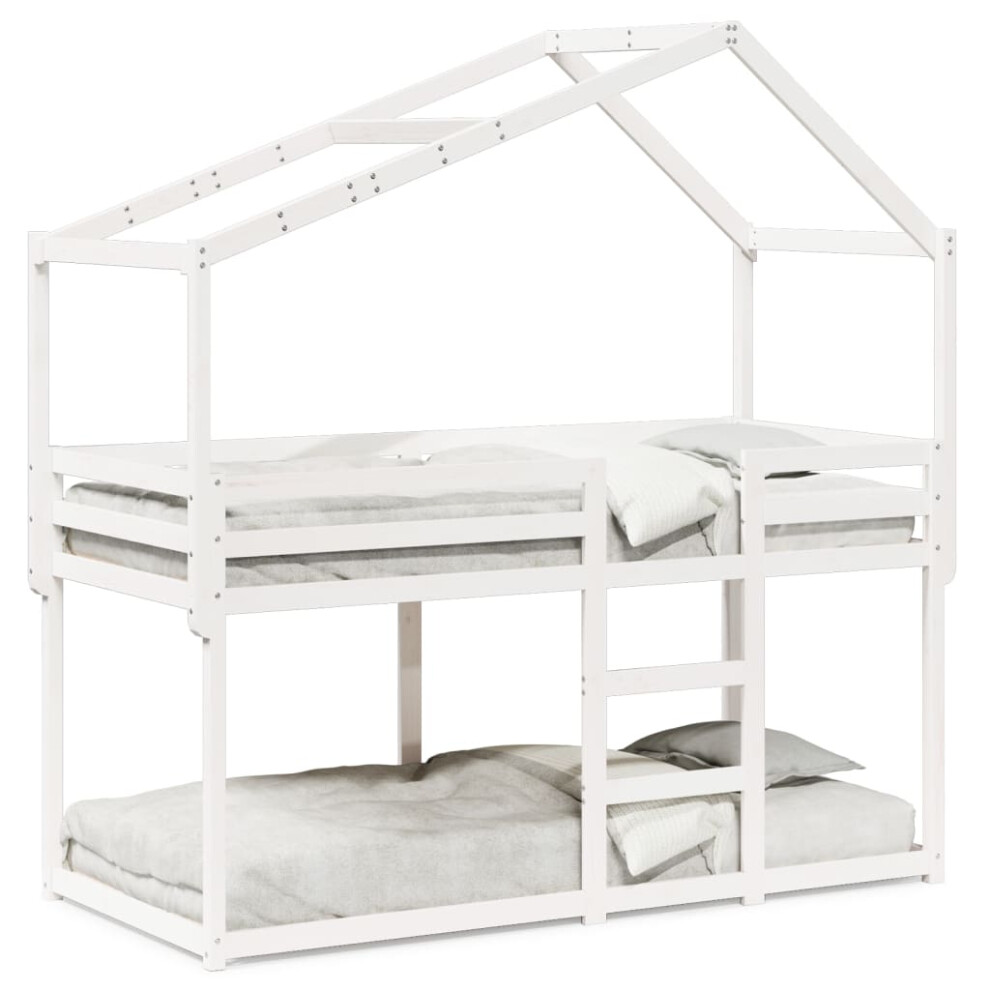 (white, 90 x 190 cm) vidaXL Bunk Bed with Roof Children Bed Frame White 90x190 cm Solid Wood Pine