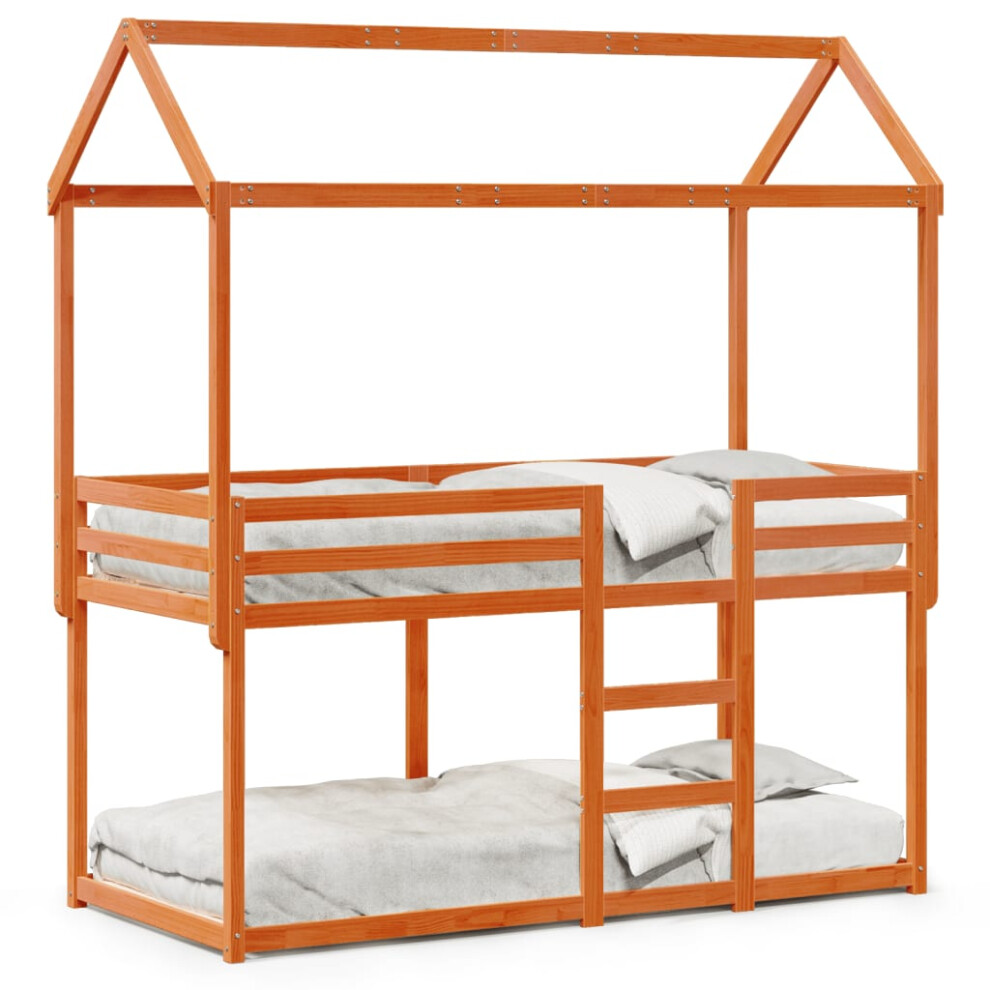 Vidaxl (Wax Brown, 90 X 190 Cm) Bunk Bed With Roof Bed Frame Kids Twin Sleeper 90X200cm Solid Wood Pine
