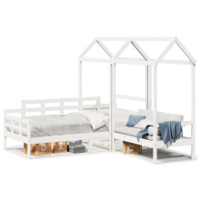 (white, 80 x 200 cm) vidaXL Day Bed and Bench Set with Roof Sofa White 90x190 cm Solid Wood Pine