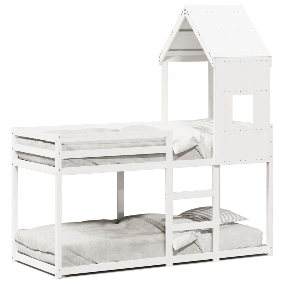 (white, 90 x 200 cm) vidaXL Bunk Bed with Roof Children Bed Frame White 90x200 cm Solid Wood Pine