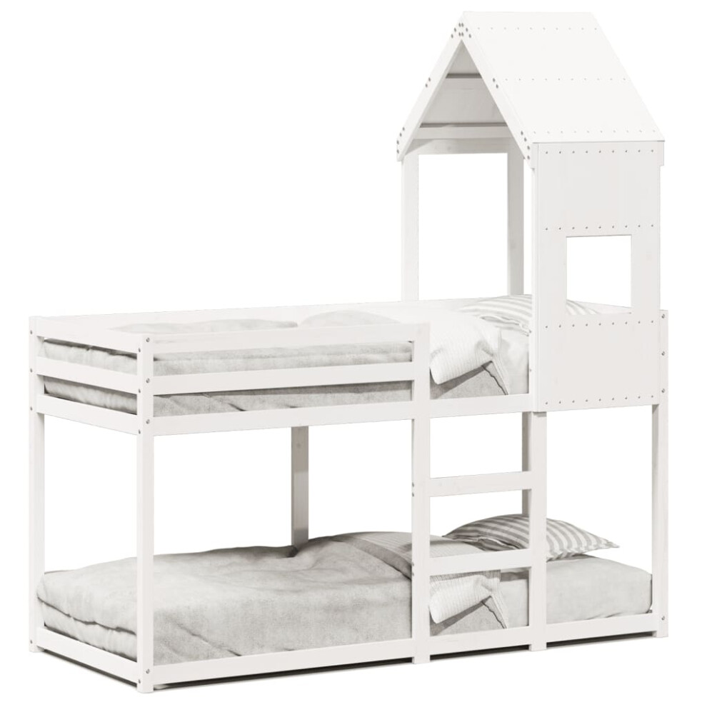 (white, 90 x 190 cm) vidaXL Bunk Bed with Roof Children Bed Frame White 90x200 cm Solid Wood Pine