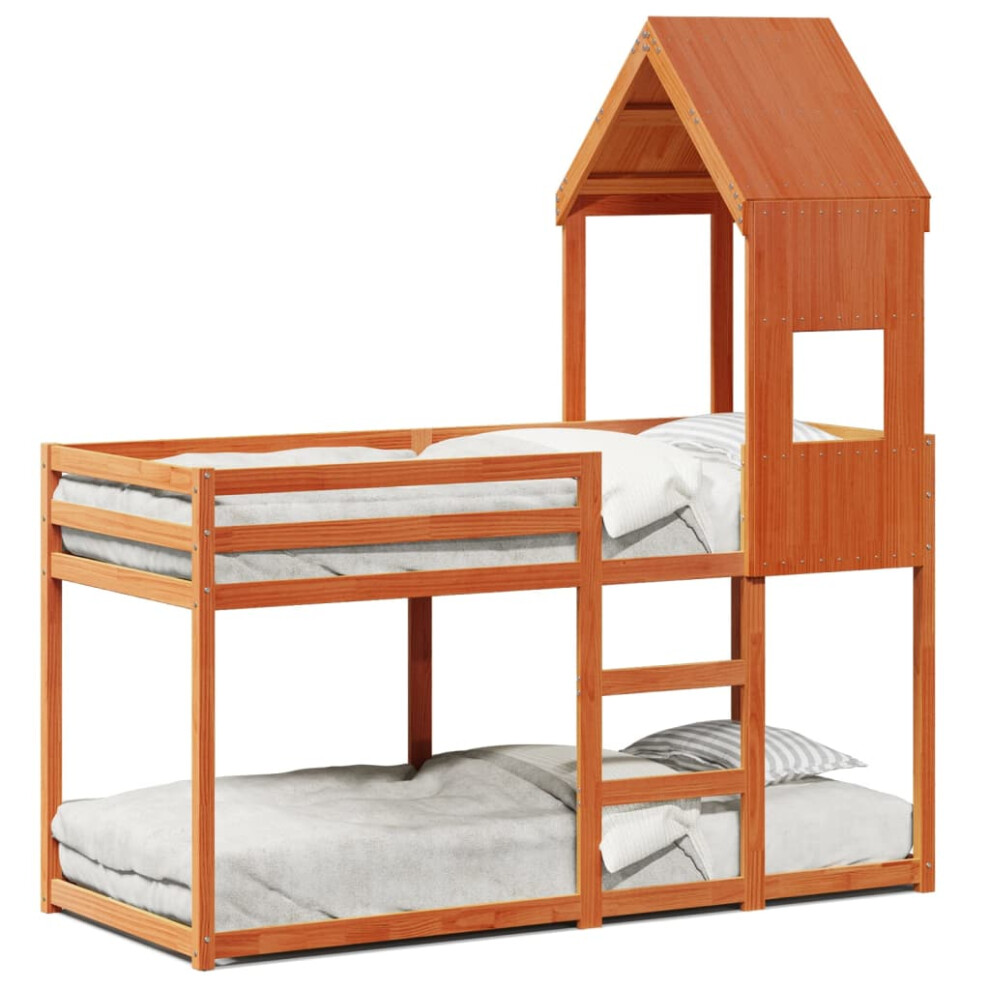 (wax brown, 90 X 190 cm) vidaXL Bunk Bed With Roof Children Bed Frame White 90x200 Cm Solid Wood Pine