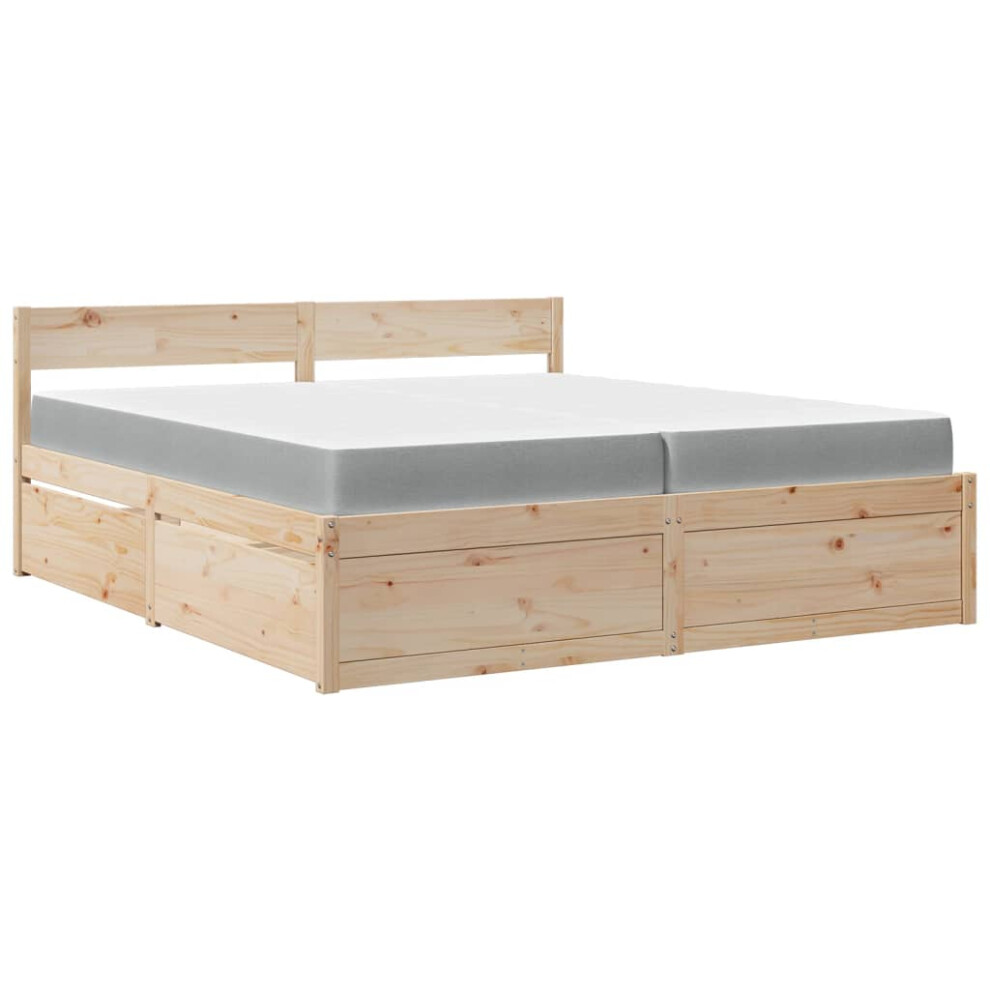 (natural, 200 x 200 cm) vidaXL Bed with Drawers and Mattress Home Bed Base Bedstead Solid Wood Pine