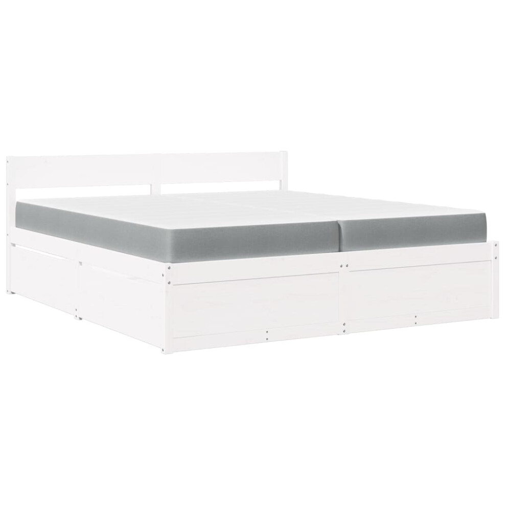 (white, 200 x 200 cm) vidaXL Bed with Drawers and Mattress Home Bed Base Bedstead Solid Wood Pine