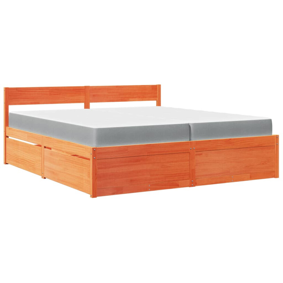 (wax brown, 200 x 200 cm) vidaXL Bed with Drawers and Mattress Home Bed Base Bedstead Solid Wood Pine