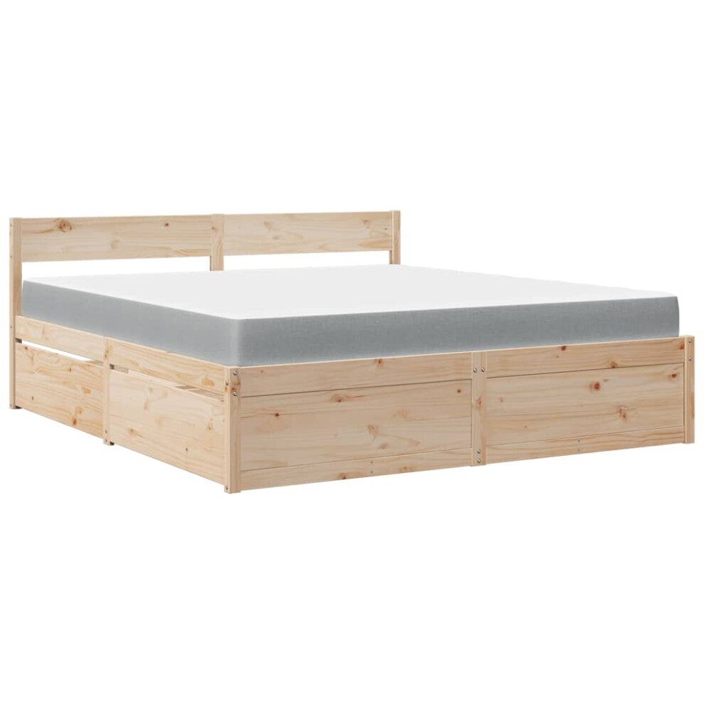 (natural, 180 x 200 cm) vidaXL Bed with Drawers and Mattress Home Bed Base Bedstead Solid Wood Pine