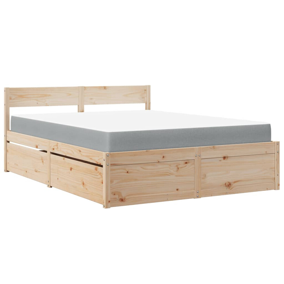 (natural, 160 x 200 cm) vidaXL Bed with Drawers and Mattress Home Bed Base Bedstead Solid Wood Pine