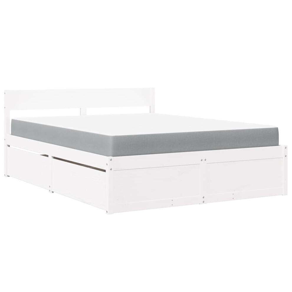 (white, 160 x 200 cm) vidaXL Bed with Drawers and Mattress Home Bed Base Bedstead Solid Wood Pine