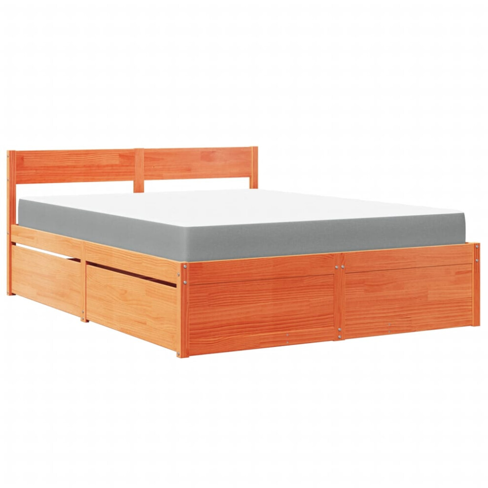 (wax brown, 140 x 200 cm) vidaXL Bed with Drawers and Mattress Home Bed Base Bedstead Solid Wood Pine