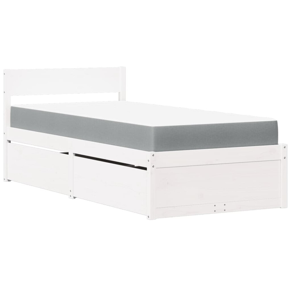 (white, 100 X 200 cm) vidaXL Bed With Drawers And Mattress Home Bed Base Bedstead Solid Wood Pine