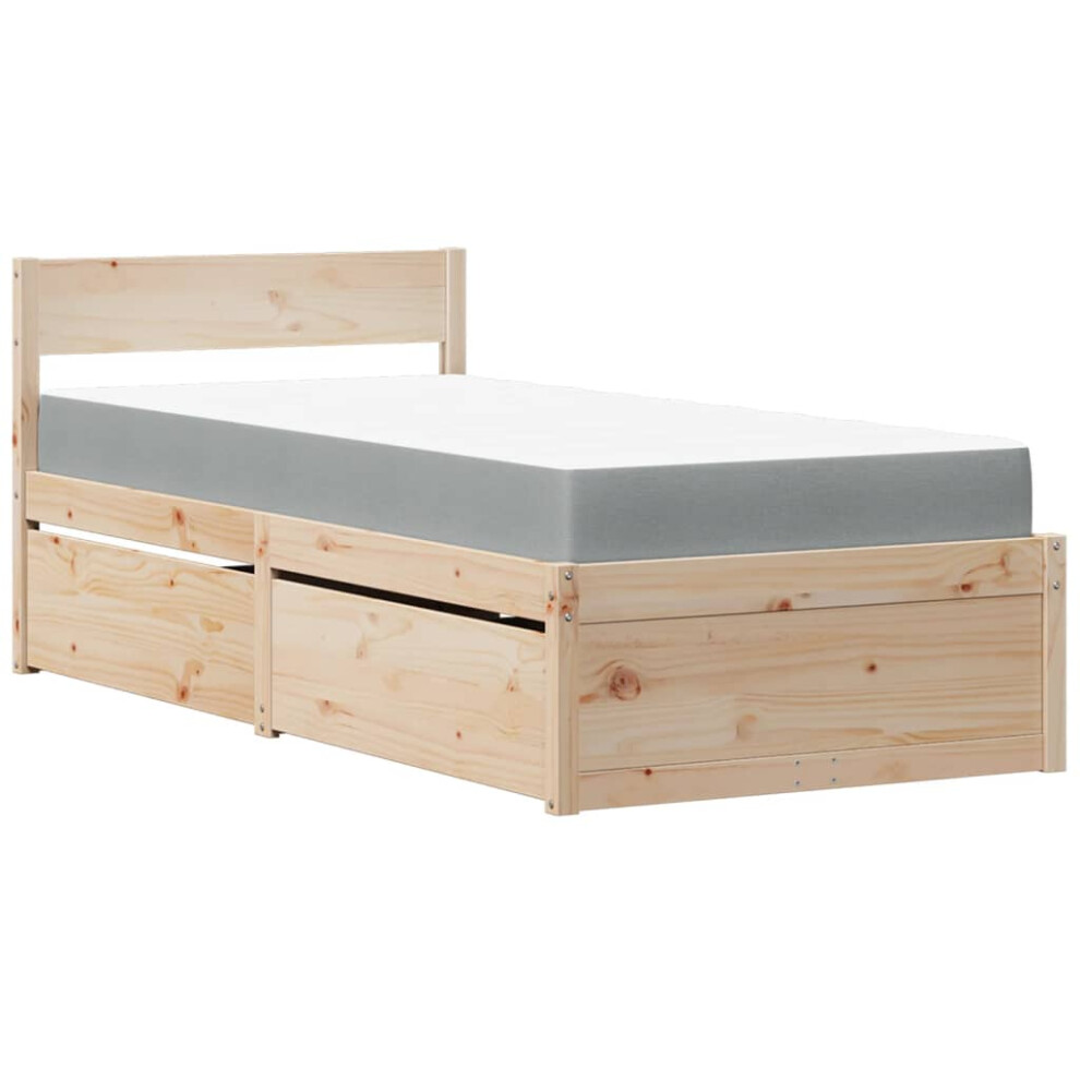 (natural, 90 X 200 cm) vidaXL Bed With Drawers And Mattress Home Bed Base Bedstead Solid Wood Pine