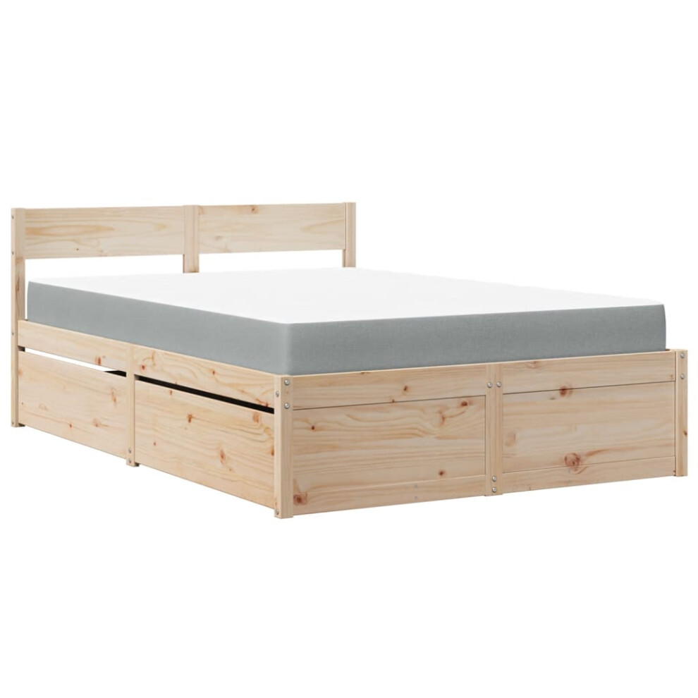 Vidaxl (Natural, 140 X 190 Cm) Bed With Drawers And Mattress Home Bed Base Bedstead Solid Wood Pine Brown