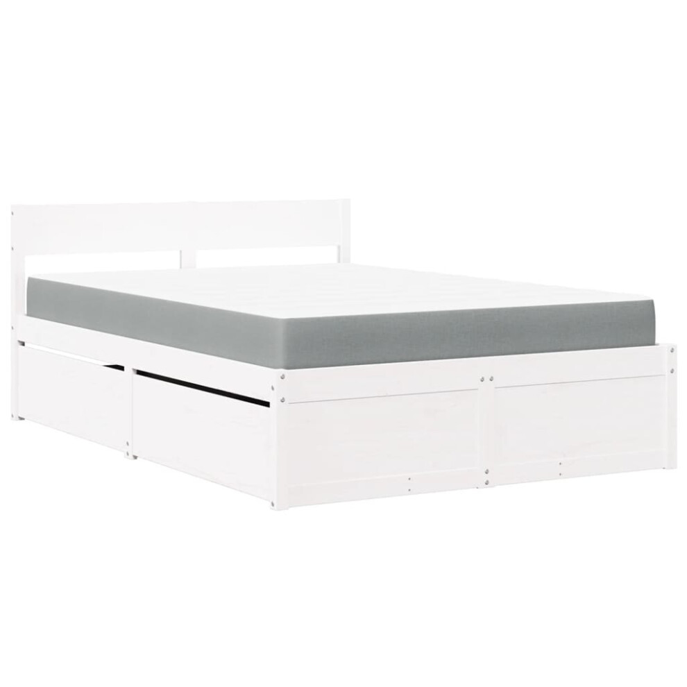 (white, 140 x 190 cm) vidaXL Bed with Drawers and Mattress Home Bed Base Bedstead Solid Wood Pine