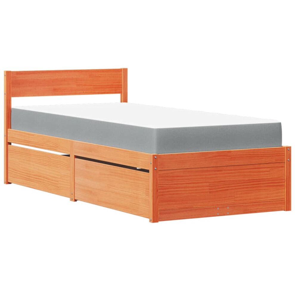 (wax brown, 90 X 200 cm) vidaXL Bed With Drawers And Mattress Home Bed Base Bedstead Solid Wood Pine