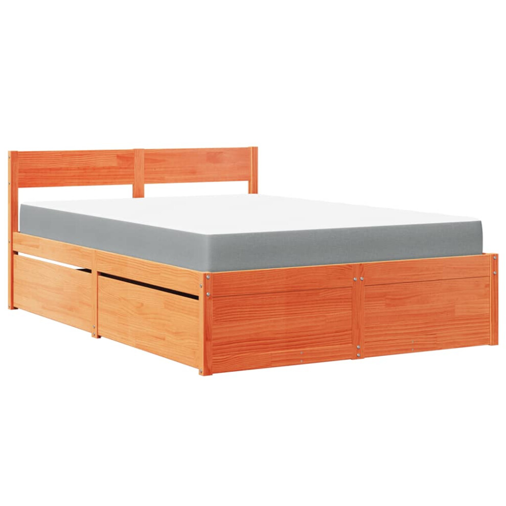 Vidaxl (Wax 140 X 190 Cm) Bed With Drawers And Mattress Home Bed Base Bedstead Solid Wood Pine Brown