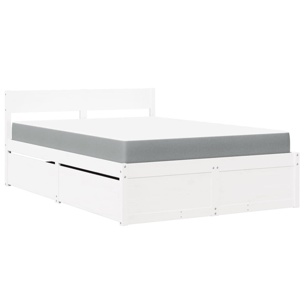 (white, 120 x 190 cm) vidaXL Bed with Drawers and Mattress Home Bed Base Bedstead Solid Wood Pine