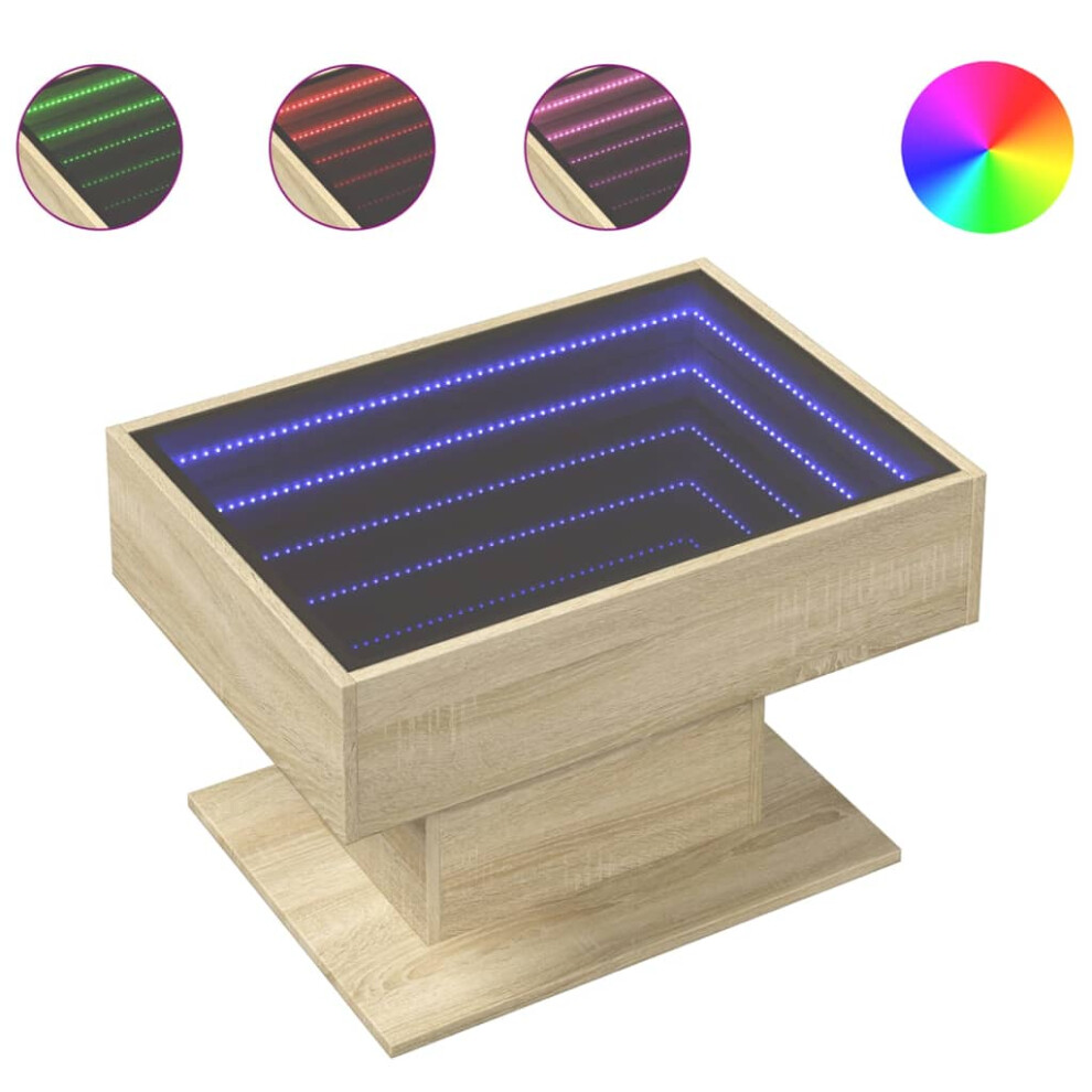 Vidaxl (Sonoma Oak, 70 X 50 X 45 Cm) Coffee Table With Led End Table Side Table Smoked Oak Engineered Wood