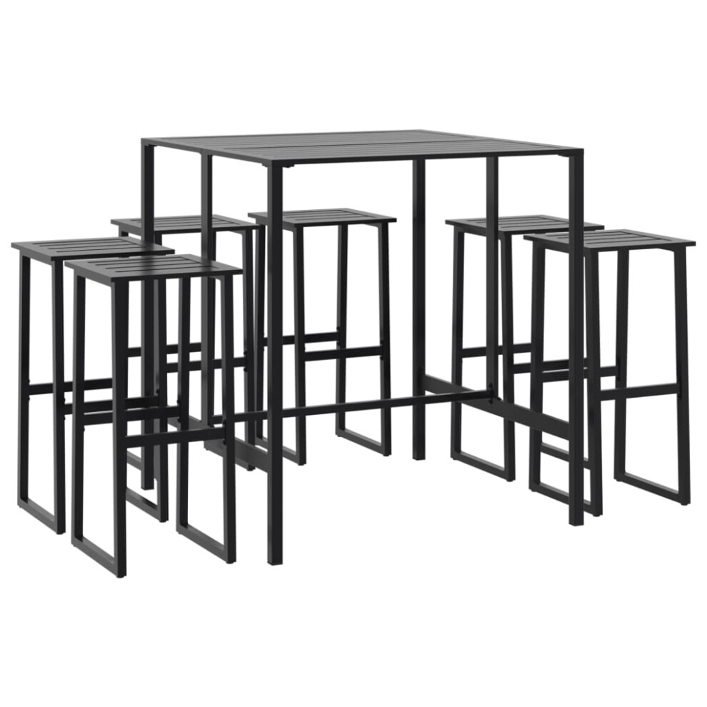 (100 x 100 x 110 cm/ 7 piece) vidaXL Garden Bar Set Outdoor Bistro Set Bar Stool Black Powder-coated Steel