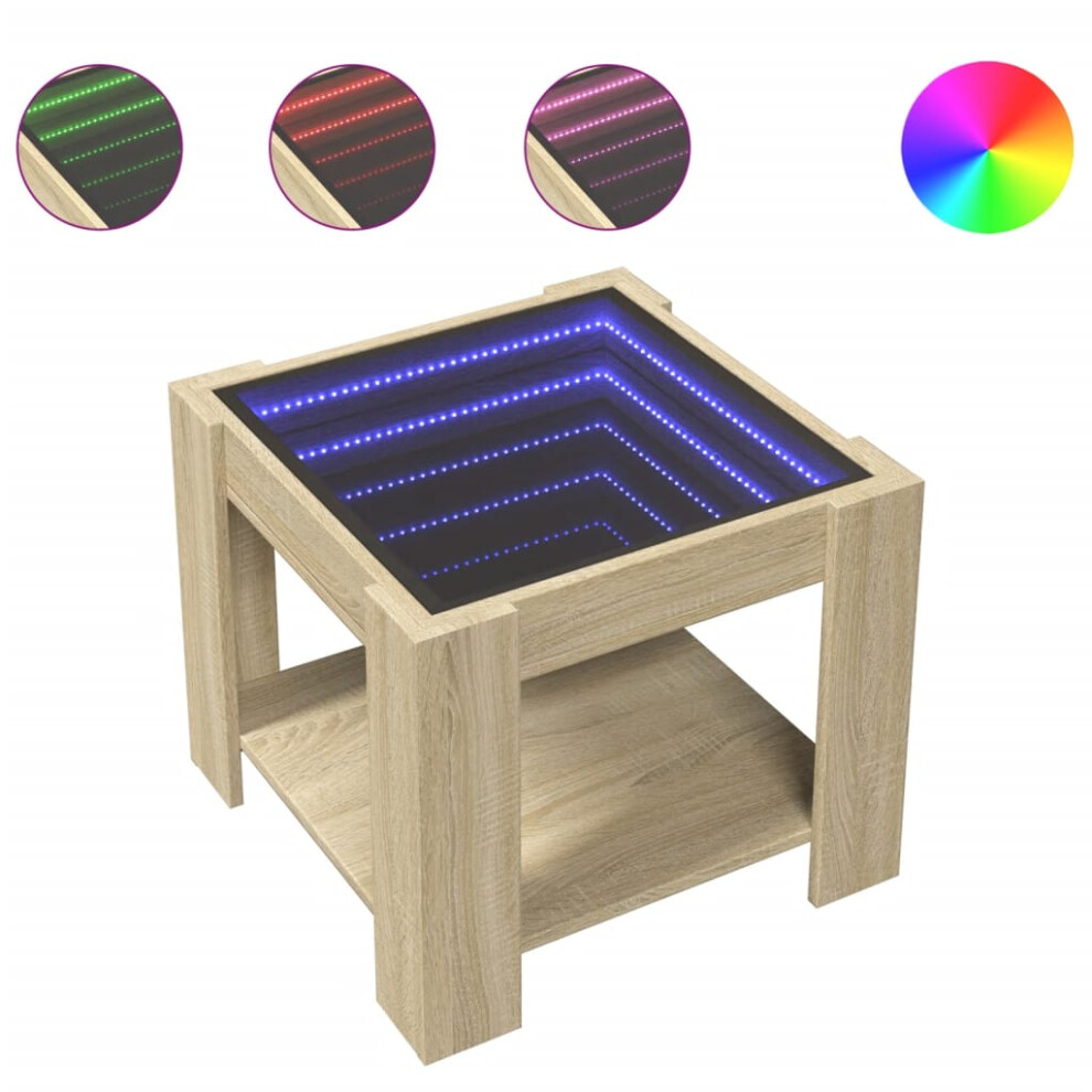 Vidaxl (Sonoma Oak, 53 X 53 X 45 Cm) Coffee Table With Led Hallway Tea End Table Side Table Engineered Wood