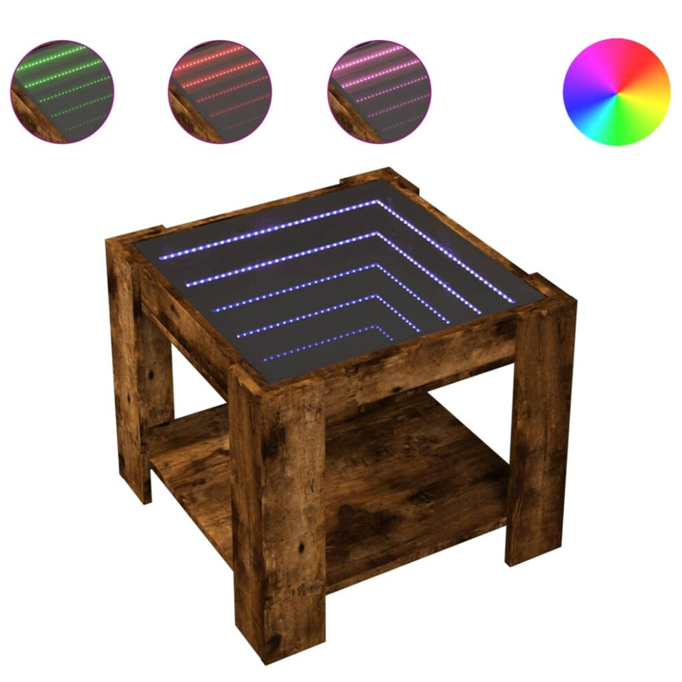 Vidaxl (Smoked Oak, 53 X 53 X 45 Cm) Coffee Table With Led Hallway Tea End Table Side Table Engineered Wood