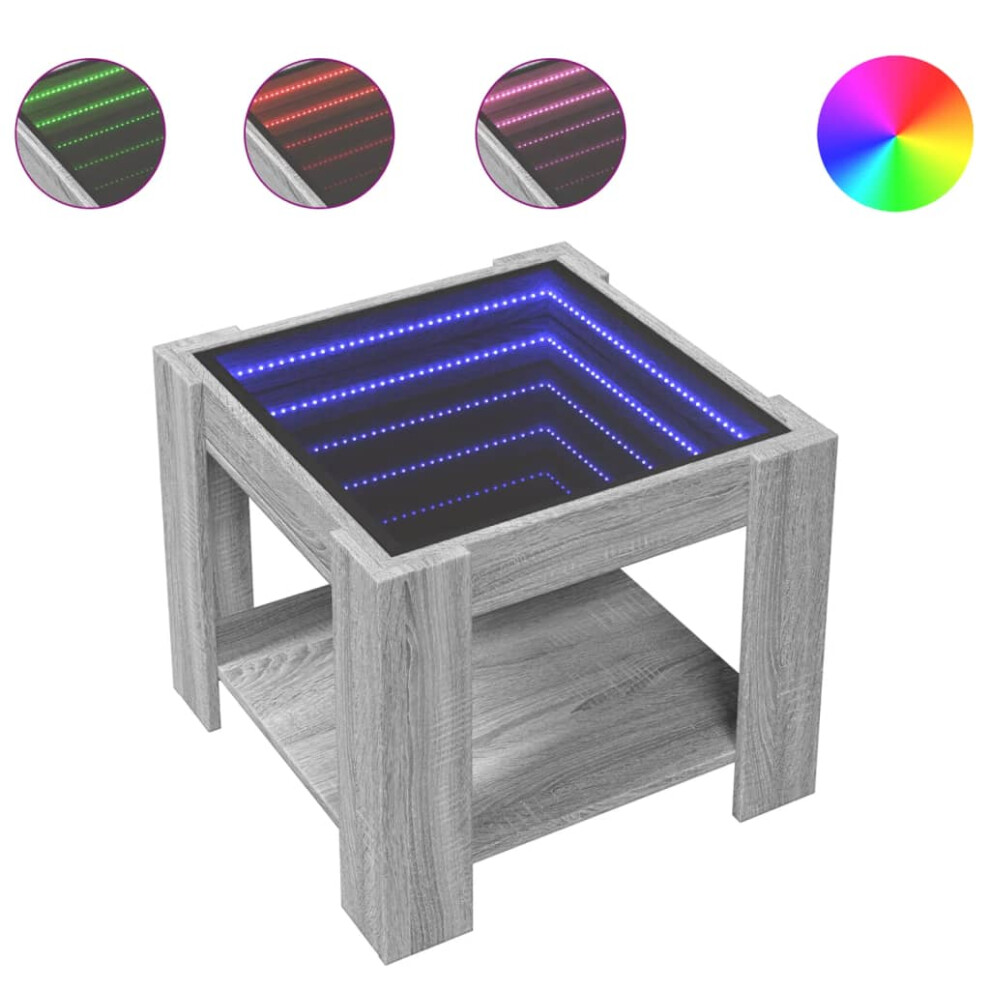 Vidaxl (Grey Sonoma, 53 X 53 X 45 Cm) Coffee Table With Led Hallway Tea End Table Side Table Engineered Wood