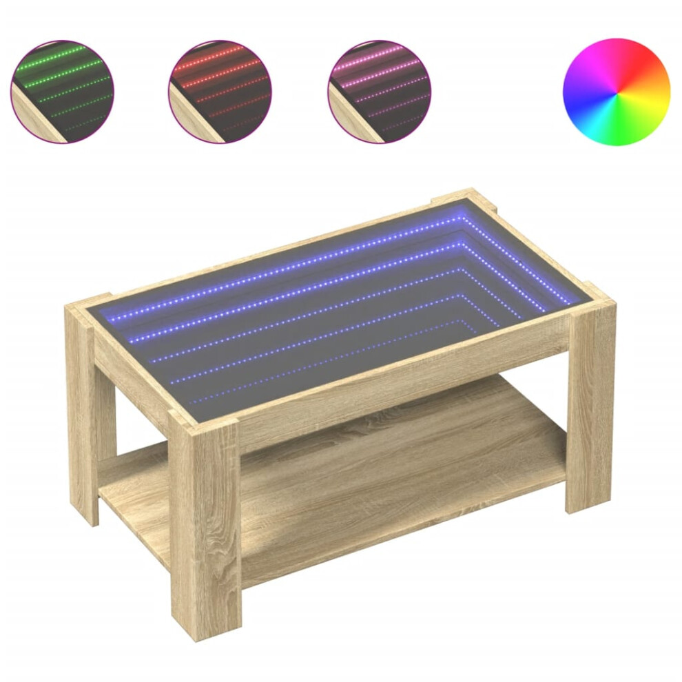 Vidaxl (Sonoma Oak, 93 X 53 X 45 Cm) Coffee Table With Led Hallway Tea End Table Side Table Engineered Wood