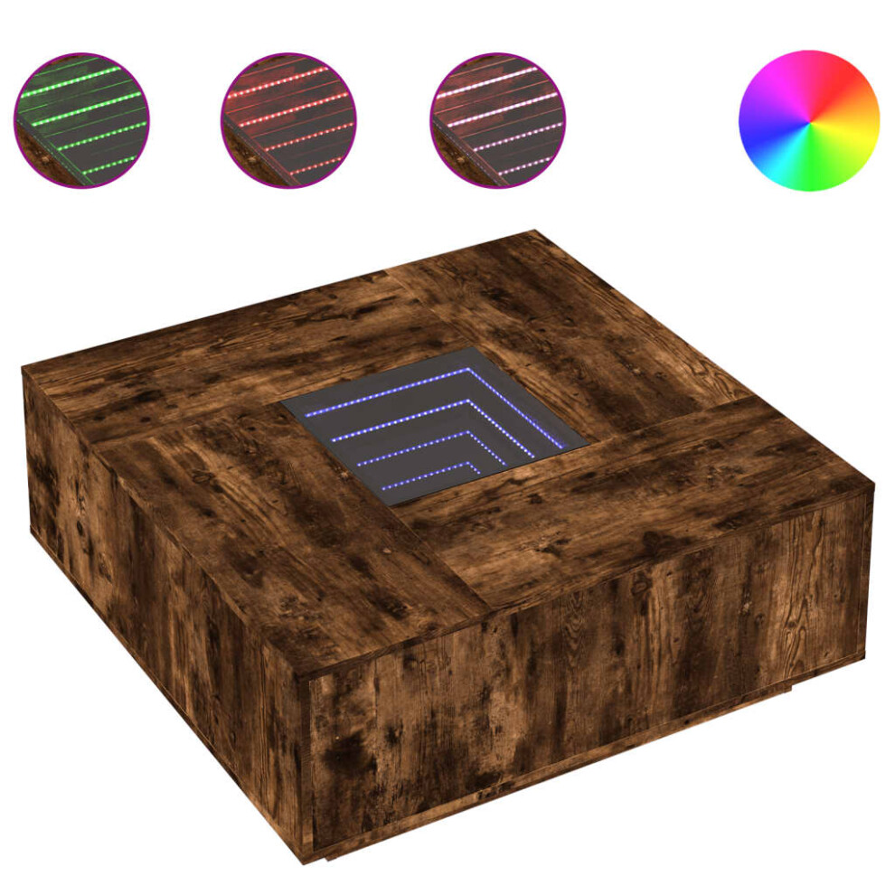 Vidaxl (Smoked Oak, 100 X 100 X 40 Cm) Coffee Table With Led Hallway End Table Side Table Engineered Wood