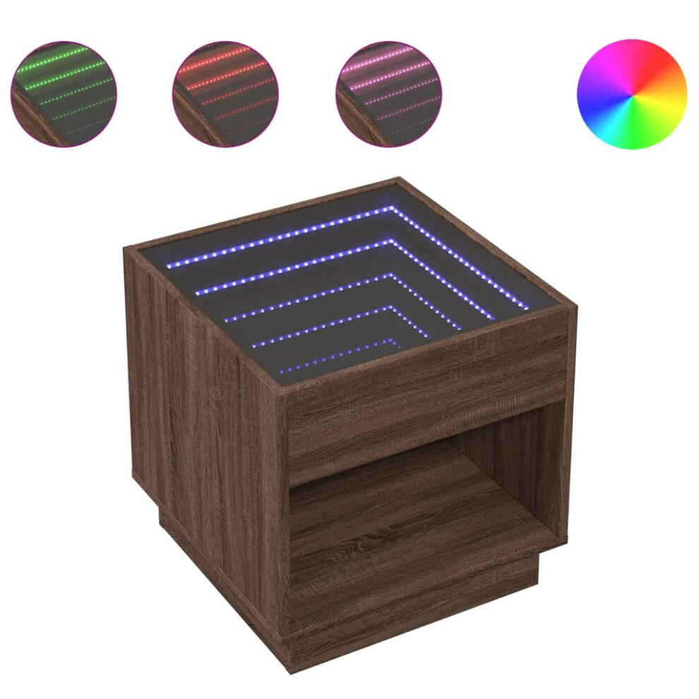 Vidaxl (Brown Oak, 50 X 50 X 50 Cm) Coffee Table With Infinity Led Hallway End Table Accent Side Table