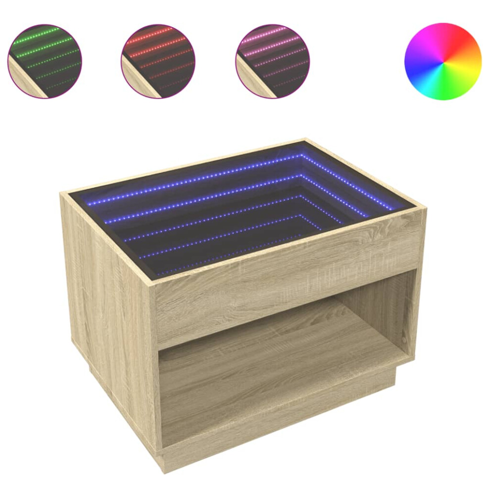 (sonoma oak, 70 X 50 X 50 cm) vidaXL Coffee Table With Infinity LED Hallway End Table Accent Side Table