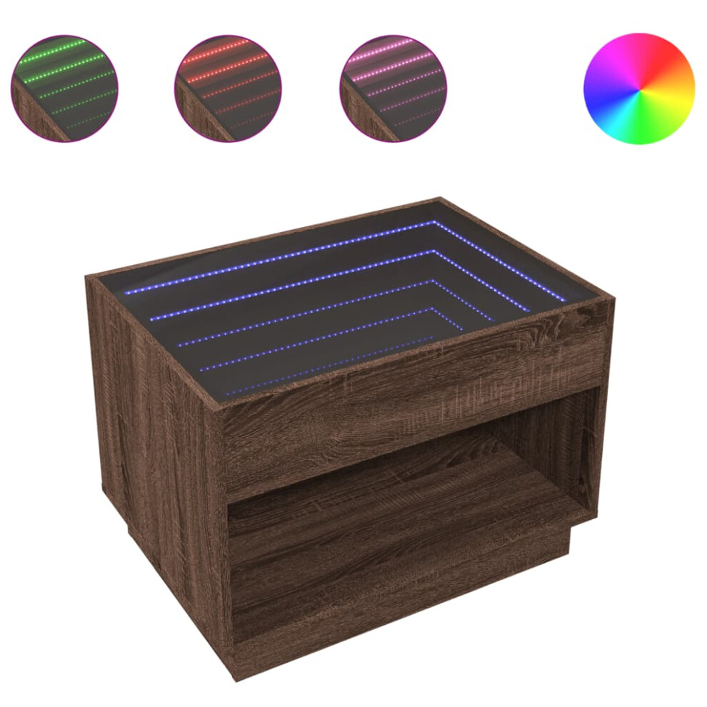 Vidaxl (Brown Oak, 70 X 50 X 50 Cm) Coffee Table With Infinity Led Hallway End Table Accent Side Table