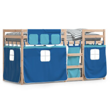 vidaXL Etagenbett mit Vorhängen Blau 90x200 cm Massivholz Kiefer