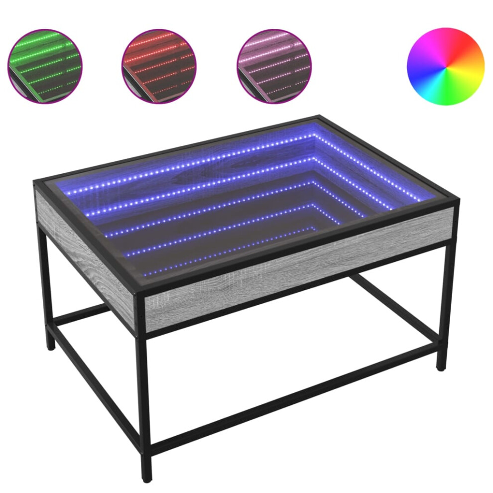 vidaXL - Coffee Table - Infinity LED Mirror - Grey Sonoma - 70x50x41 cm - Image 2