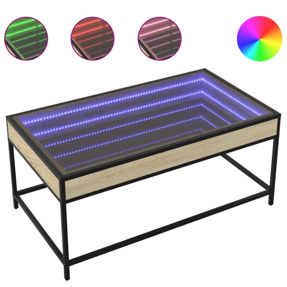 Vidaxl (Sonoma Oak, 90 X 50 X 41 Cm) Coffee Table With Infinity Led Tea End Table Side Table Grey Sonoma
